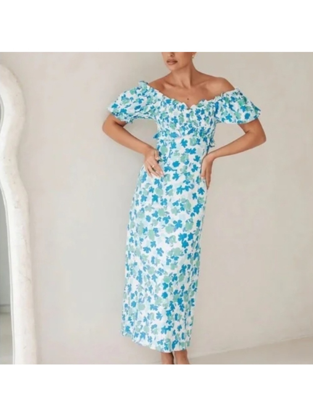 Sabo Skirt Rhi Off Shoulder Dress Brushed Floral MIDI Dress